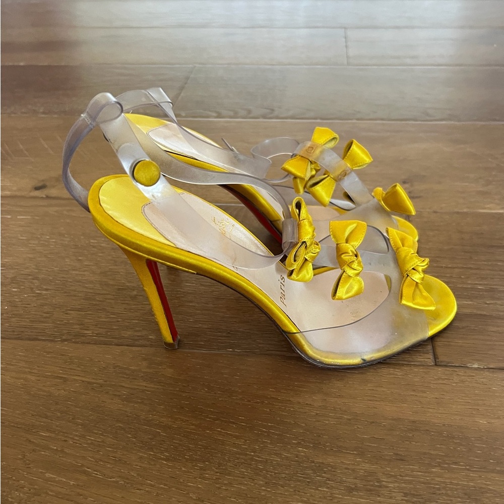 RARE Authentic Louboutin Yellow Bow High Heels with Clear Straps